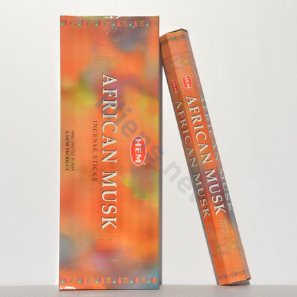 Hexagonal African Musk incense sticks, 120-count box and single stick