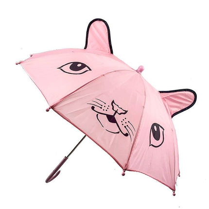 Kids character umbrella in light pink with eye face print and curved handle
