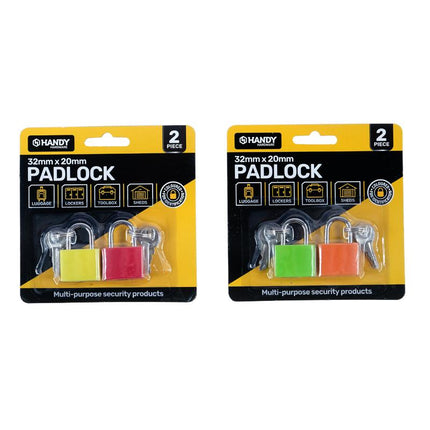 HANDY 2-pack padlocks in blister packaging, two metal shackle locks