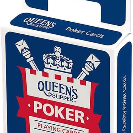 Blue Queen’s Slipper Poker playing card deck package with “Poker” and suit icons