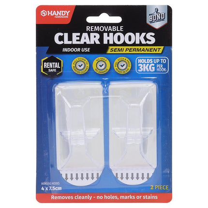 Clear removable adhesive hooks, rectangle design, 74mm x 40mm, 2-piece set