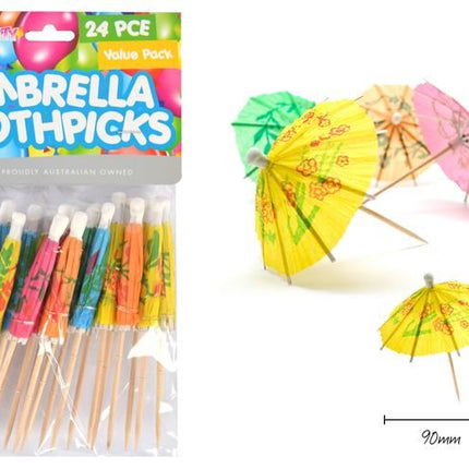 24 umbrella toothpick mini umbrellas with colorful canopies and stick stems