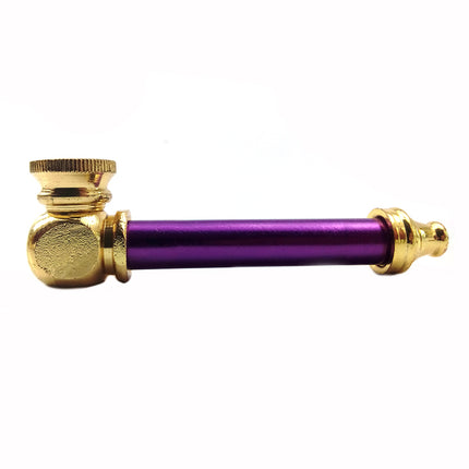 Metal tobacco pipe with gold bowl and purple stem