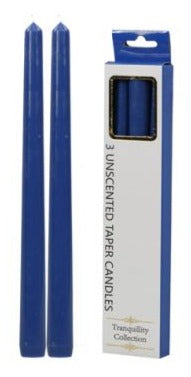Set of three royal-blue tapered candles