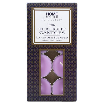 Lavender scented 8-pack tealight candles in decorative gift box with window