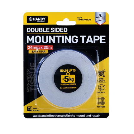 Double sided mounting tape on retail blister pack, 24mm x 25m