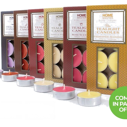 Assorted tealight candle set, 8-pack, with multiple boxed varieties and wax cups