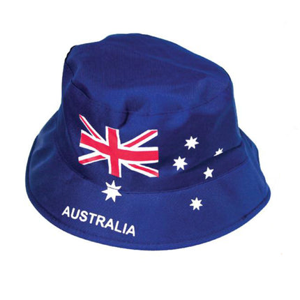 Kids bucket hat, navy with Australian flag and stars, AUSTRALIA text
