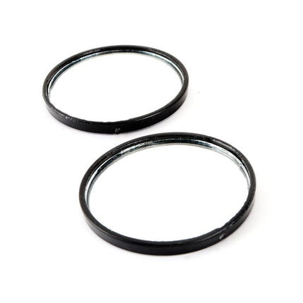 Two round stick-on blind spot mirrors with black outer rims, 5cm size