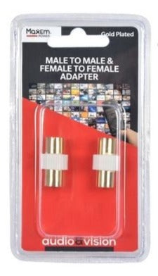 Gold-plated coax adapter set, 2-piece male-to-male and female-to-female