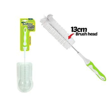 Sedona bottle brush with green handle and white bristles, 13cm brush head