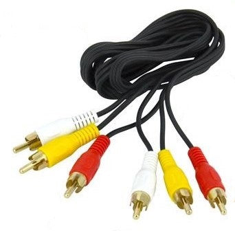 Black 3-RCA video audio cable with red, white, and yellow RCA connectors