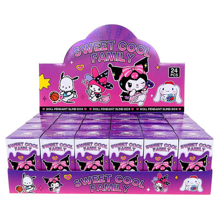 Sweet Cool Family doll pendant blind box display case with purple character boxes
