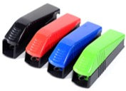 Cigarette rolling tube machine set in red, blue, green, and black