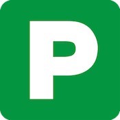 Green magnetic P plate with white letter P on a square