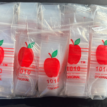 Apple print 1010 ziplock storage bags, clear plastic, multiple bags in a bundle