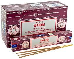 Satya Opium incense rectangle gift boxes, maroon with white label, 2-pack