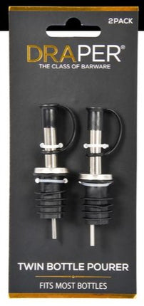 Twin bottle pourers with rubber seals and metal stems, 2-pack