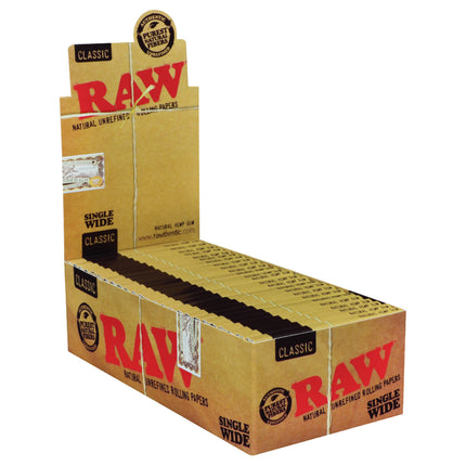RAW Single Wide Classic rolling papers display box in natural brown