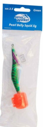 Jarvis Walker Intruder squid jig 2.5, green lure with purple body and orange head