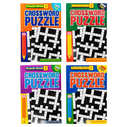 Crossword puzzle book set of four A5 160-page covers with colorful pencil graphics