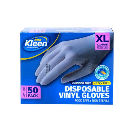 Disposable vinyl gloves box, XL size; powder-free, latex-free, 50-pack, non-sterile