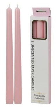 Rose-scented pink tapered candles, boxed set