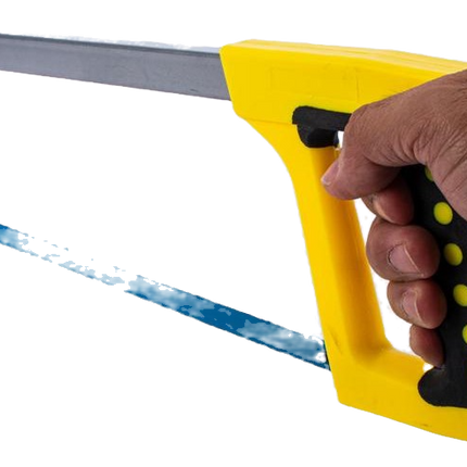 30 cm hacksaw with yellow handle, black grip, and steel blade