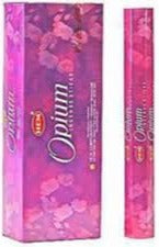HEM Opium hexagonal incense sticks, purple floral box and single stick.