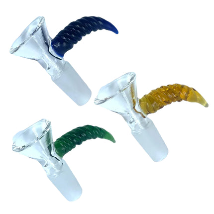 Clear glass cone pieces with blue, yellow, and green coiled spirals