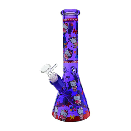Hello Kitty water beaker in blue with colorful character graphics and flared lip