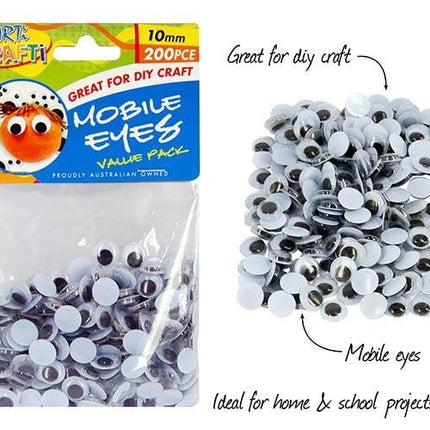Craft mobile eyes assortment, 1 cm, 200-piece set of gray and white eye pieces