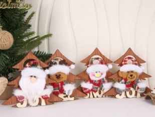 Assorted plush door hanging ornaments with cutout Santa and animal faces