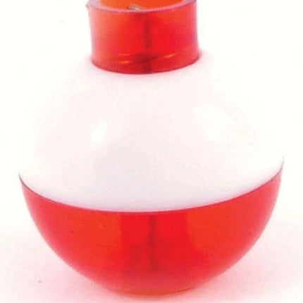 Red and white ball float with red dome and white body, single round fishing float