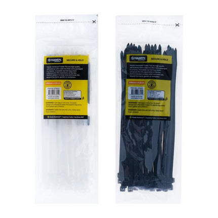 Heavy-duty cable ties retail pack showing dark black ties, 200mm, 60 pcs
