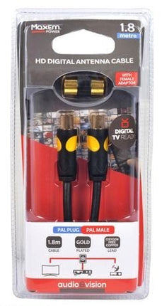 HD digital TV antenna cable, 1.8 m, black twin leads with gold-plated connectors