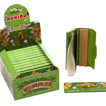 110mm natural hemp rolling papers with tips, green retail box, 24-pack
