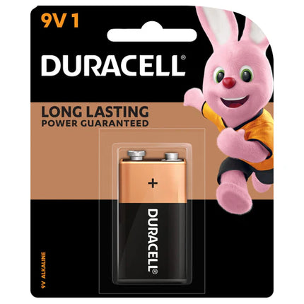 Duracell 9V alkaline battery pack with blister, black and copper design