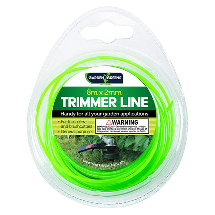Green nylon trimmer line, 8 m x 2 mm, in blister pack
