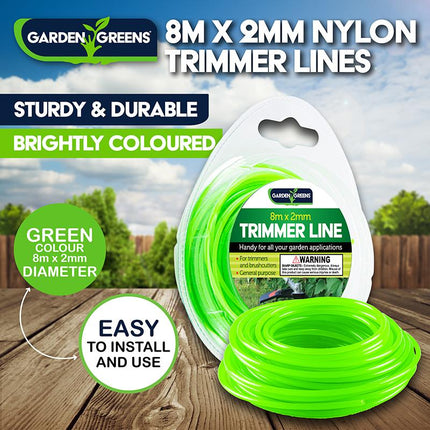 Bright green 8 m x 2 mm nylon trimmer line coil with retail label