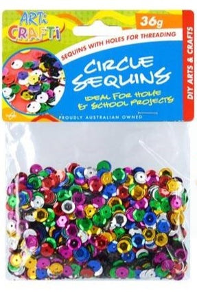 Colorful round craft sequins in a clear bag, 36g