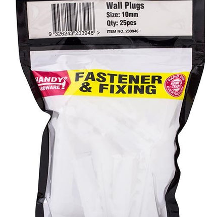 Wall plugs 10mm, 25-piece pack in branded sealed bag