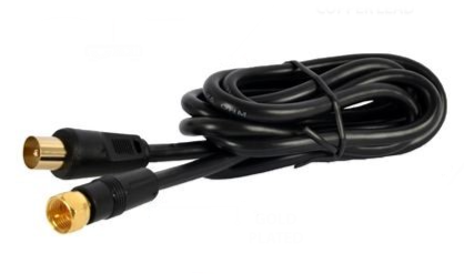 Black coaxial antenna cable with two gold-plated F-type PAL male plugs