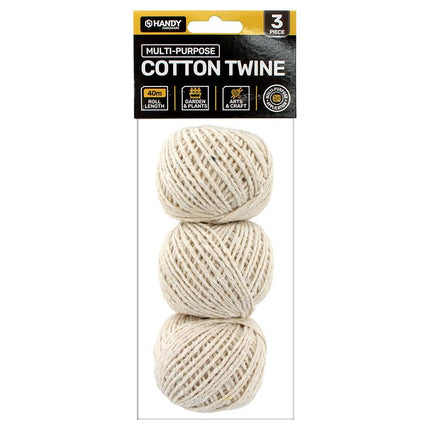 Cotton twine 3-pack of light beige rope balls on retail card