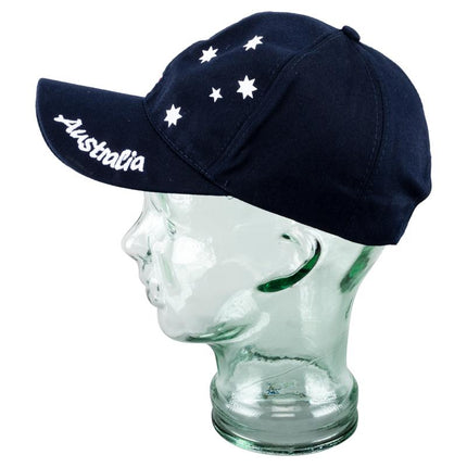 Navy baseball cap with Australia wordmark and white stars on the side