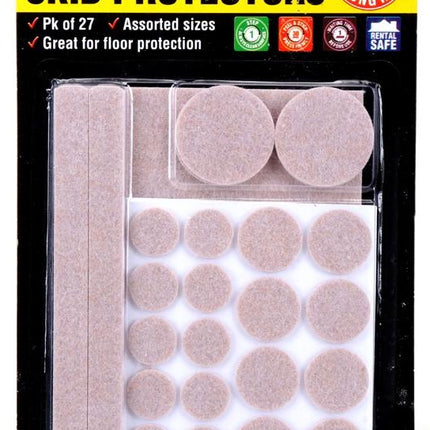 Adhesive felt skid pads set with assorted sizes, circular and rectangular pieces