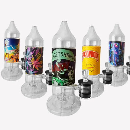 Clear glass electric LED bong with colorful printed sleeves and detachable bases
