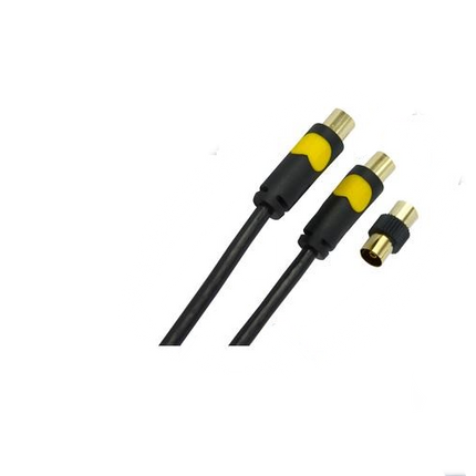 1.8 m digital antenna cable set, black twin cables with gold-plated plugs and female adapter