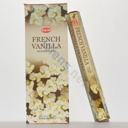 French Vanilla incense sticks box with matching small pack, hexagonal style