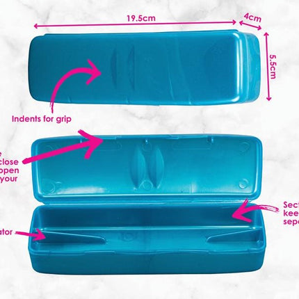 Blue travel toothbrush and paste holder with snap-close and inner separator